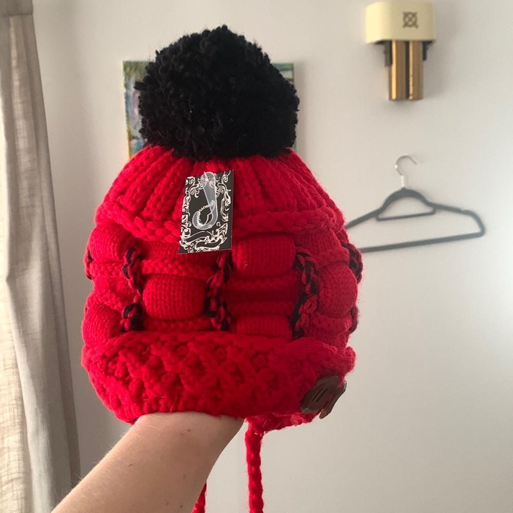 Red and Black Pom Hat